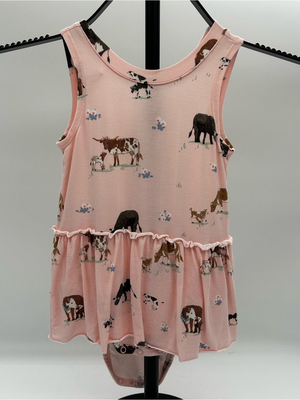 Angel Dear Pink Cow Print Ruffle Tank Dress Size 12-18M